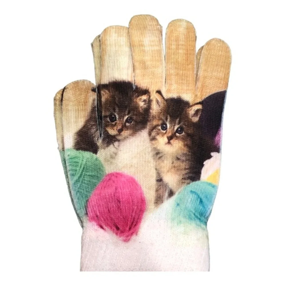 Dog puppy themed adorable Soft knit cuffed gloves one size new‎